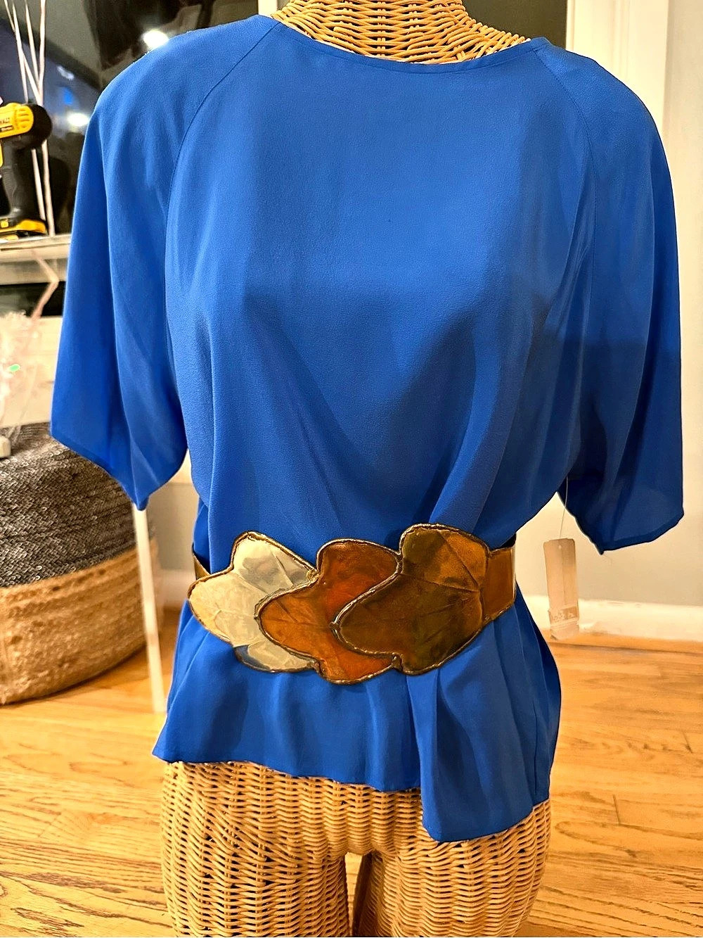 Vintage 80s Art to Wear Mixed Metal Leaf Belt Brutalist Handmade Statement Waist
